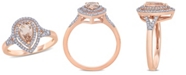 Macy's Morganite (5/8 ct. t.w.) and Diamond (1/4 ct. t.w.) Halo Teardrop Ring in 14k Rose Gold